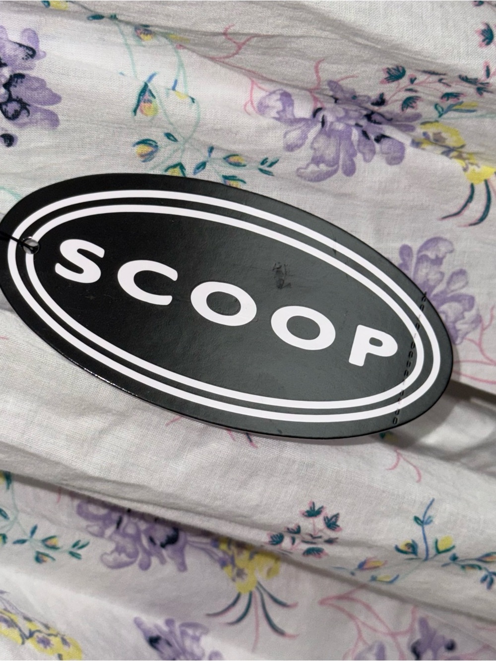 Scoop Womens XS Flowy Blouson Cotton Blouse White Purple Floral Long Sleeve Top - Picture 12 of 13